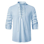 Conrad | Men's Linen Shirt with Neck-Tie Detail, Boho Linen Shirt | Everlasting Boutique