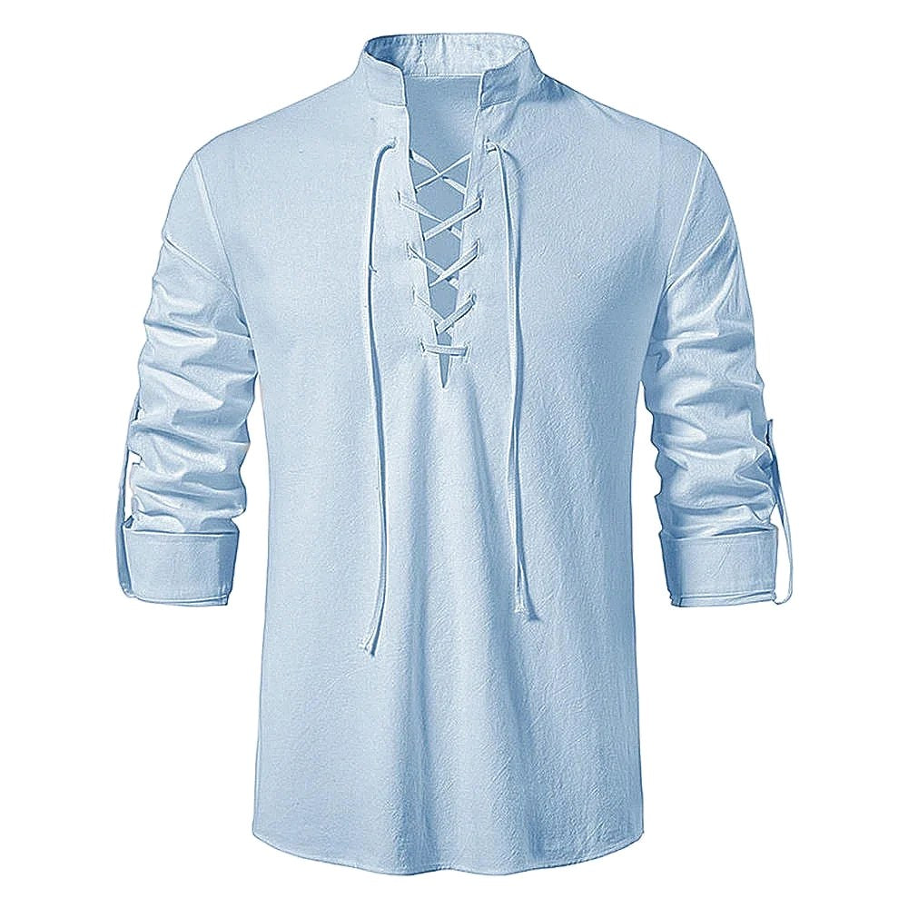 Conrad | Men's Linen Shirt with Neck-Tie Detail, Boho Linen Shirt | Everlasting Boutique