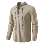 Conrad | Men's Linen Shirt with Neck-Tie Detail, Boho Linen Shirt | Everlasting Boutique