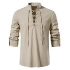 Conrad | Men's Linen Shirt with Neck-Tie Detail, Boho Linen Shirt | Everlasting Boutique