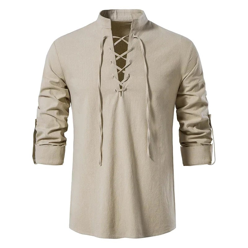 Conrad | Men's Linen Shirt with Neck-Tie Detail, Boho Linen Shirt | Everlasting Boutique
