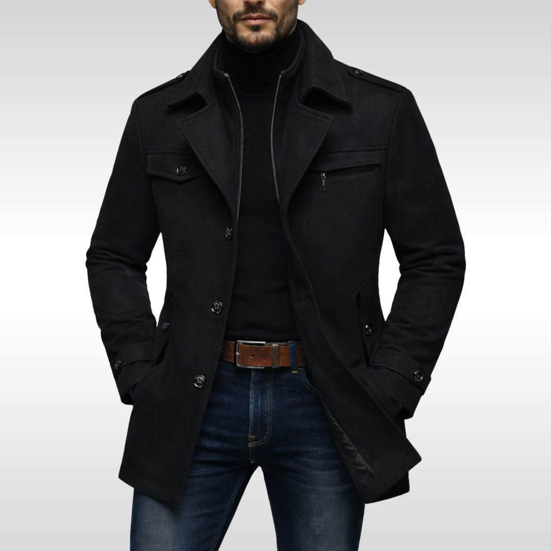 Kurt | Men's Wool Coat with Structured Cut, Elegant Wool Coat for Autumn | Everlasting Boutique | Grey
