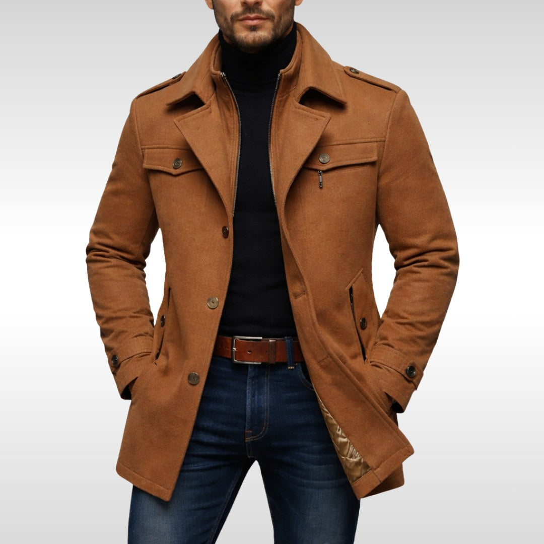 Kurt | Men's Wool Coat with Structured Cut, Elegant Wool Coat for Autumn | Everlasting Boutique | Grey
