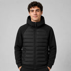 Kyle | Men's Hooded Down Jacket with Quilted Panels, Insulated Autumn Coat | Everlasting Boutique | Black