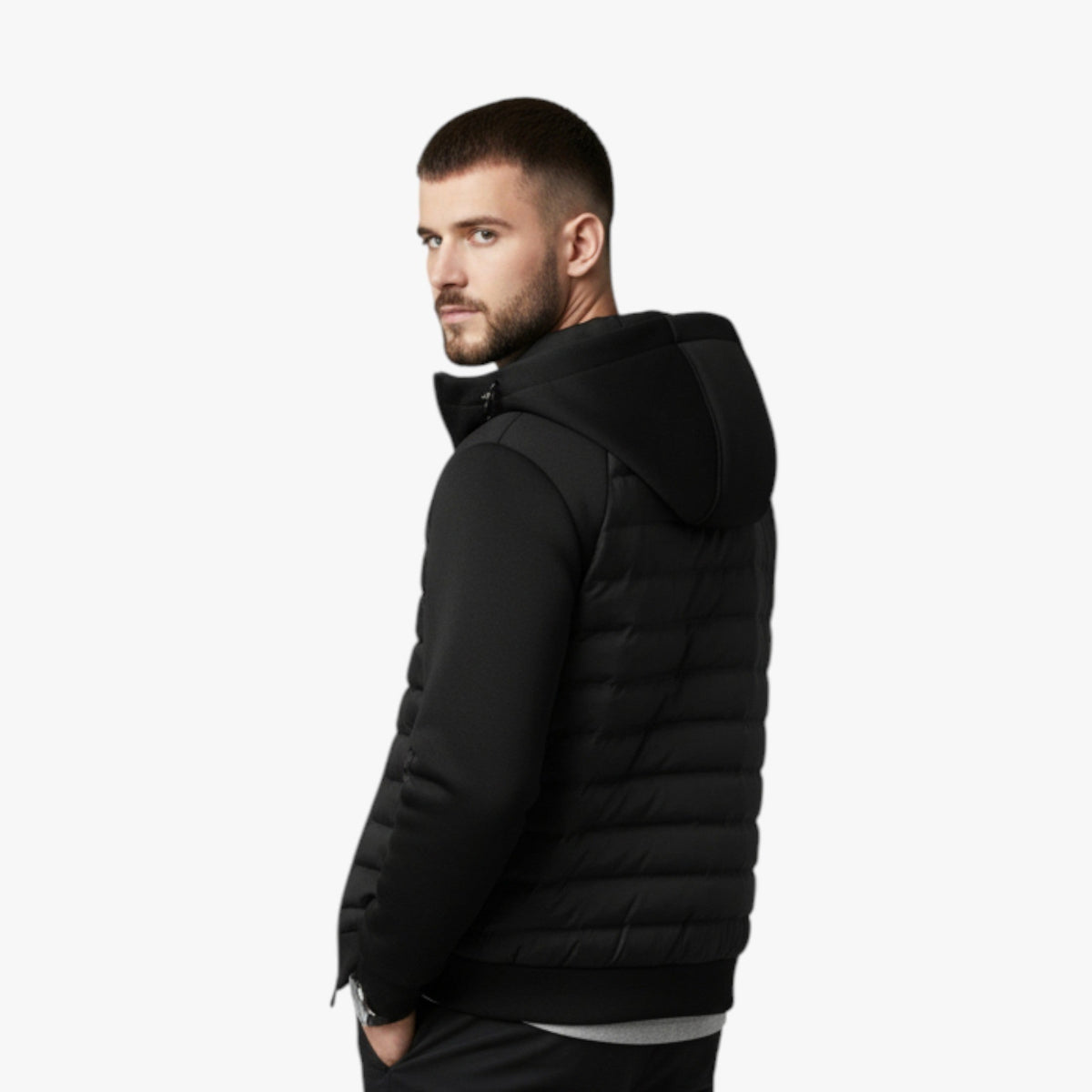 Kyle | Men's Hooded Down Jacket with Quilted Panels, Insulated Autumn Coat | Everlasting Boutique | Grey