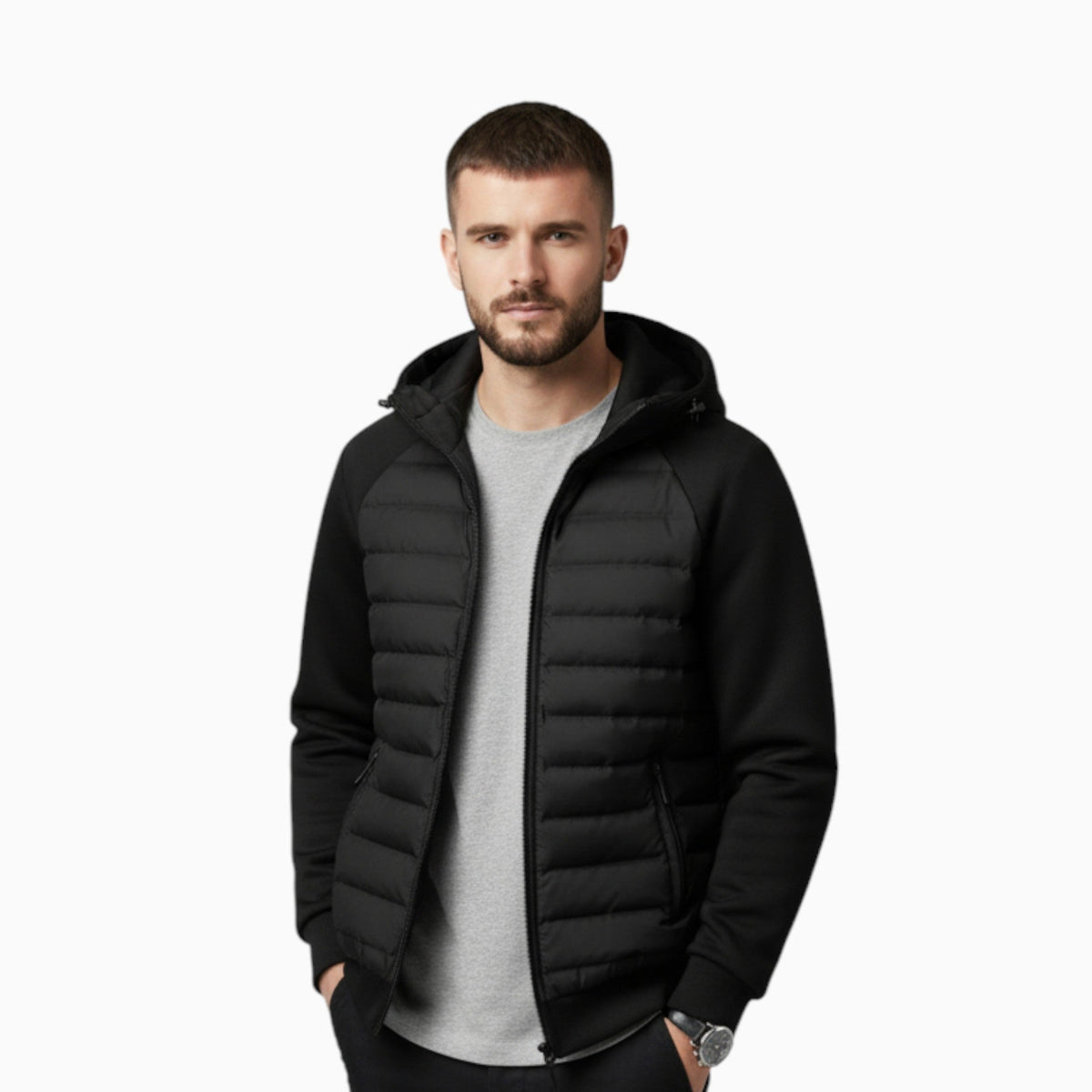 Kyle | Men's Hooded Down Jacket with Quilted Panels, Insulated Autumn Coat | Everlasting Boutique