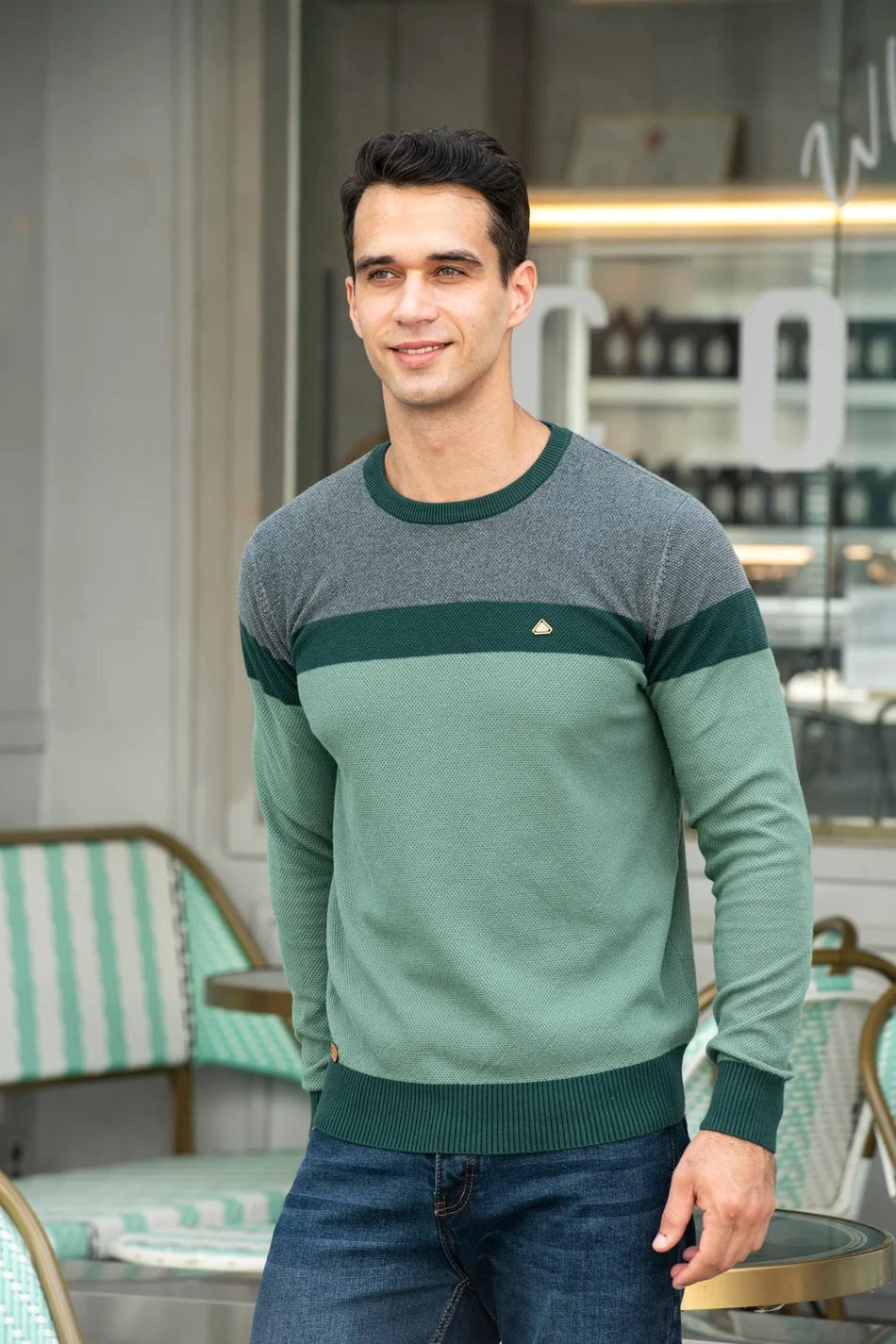 Lars | Men's Jumper with Classic Cut, Soft Cotton Jumper | Everlasting Boutique | Green
