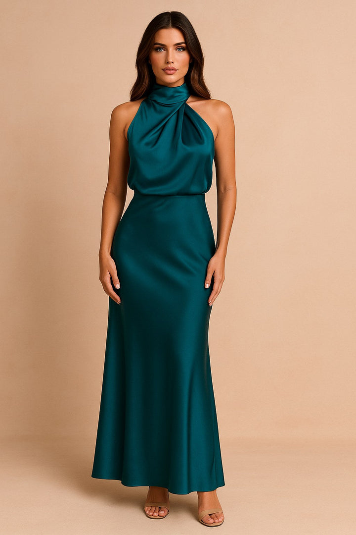 Lena | Women's Draped-Neckline Midi Dress, Elegant Occasion Dress | Everlasting Boutique