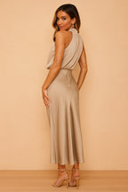 Lena | Women's Draped-Neckline Midi Dress, Elegant Occasion Dress | Everlasting Boutique