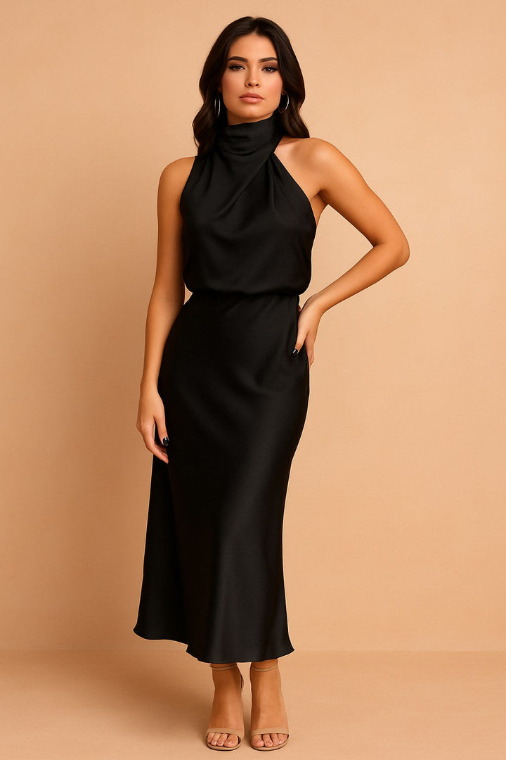 Lena | Women's Draped-Neckline Midi Dress, Elegant Occasion Dress | Everlasting Boutique