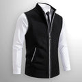 Leon | Men's Knit Waistcoat with Zip and Stand Collar, Structured Men's Waistcoat | Everlasting Boutique | Black