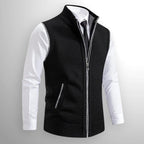Leon | Men's Knit Waistcoat with Zip and Stand Collar, Structured Men's Waistcoat | Everlasting Boutique | Black