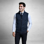 Leon | Men's Knit Waistcoat with Zip and Stand Collar, Structured Men's Waistcoat | Everlasting Boutique | Black