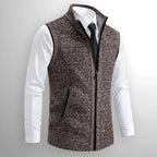 Leon | Men's Knit Waistcoat with Zip and Stand Collar, Structured Men's Waistcoat | Everlasting Boutique | Black
