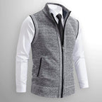 Leon | Men's Knit Waistcoat with Zip and Stand Collar, Structured Men's Waistcoat | Everlasting Boutique | Brown