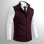 Leon | Men's Knit Waistcoat with Zip and Stand Collar, Structured Men's Waistcoat | Everlasting Boutique | Brown