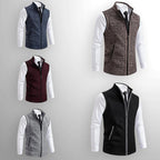 Leon | Men's Knit Waistcoat with Zip and Stand Collar, Structured Men's Waistcoat | Everlasting Boutique | Brown