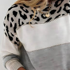 Linda | Women's Soft Knit Jumper with Colour-Block and Leopard Print, Patterned Knit Jumper | Everlasting Boutique
