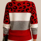 Linda | Women's Soft Knit Jumper with Colour-Block and Leopard Print, Patterned Knit Jumper | Everlasting Boutique