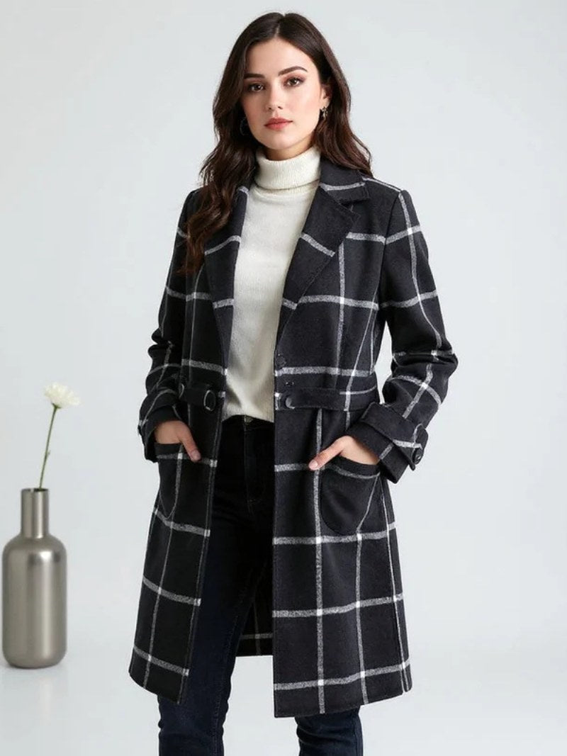 Lison | Women's Checked Wool Coat, Tailored Autumn Coat | Everlasting Boutique