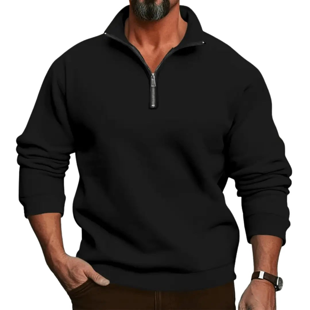 Lorenz | Men's Jumper with Zip, Lightweight Knit Jumper | Everlasting Boutique | Black
