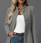 Lorraine | Women's Button Front A-Line Coat, Stand Collar Autumn Coat | Everlasting Boutique