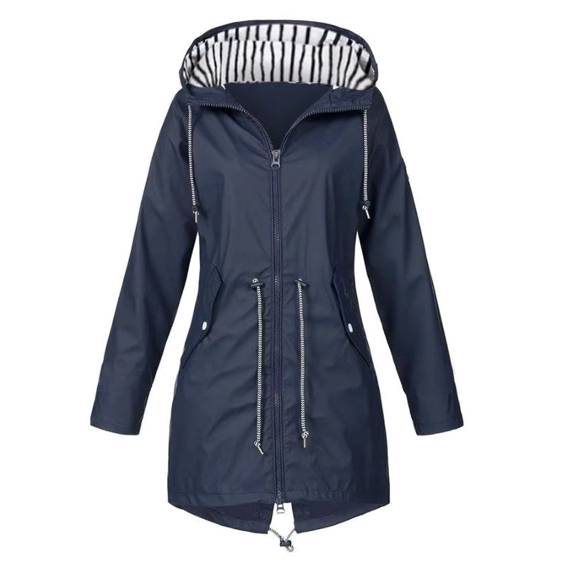 Lorraine | Women's Hooded Lightweight Raincoat, Water-Resistant Windproof Coat | Everlasting Boutique | Navy Blue