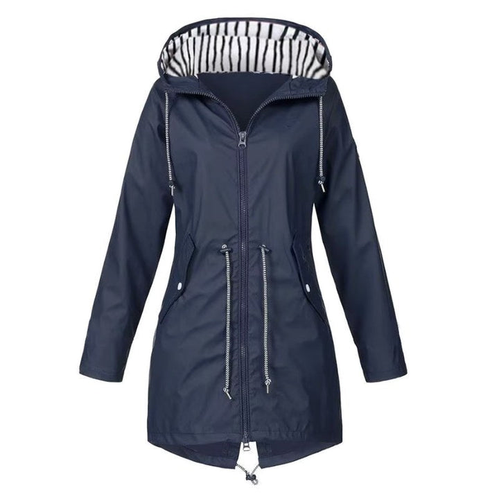 Lorraine | Women's Hooded Lightweight Raincoat, Water-Resistant Windproof Coat | Everlasting Boutique | Navy Blue