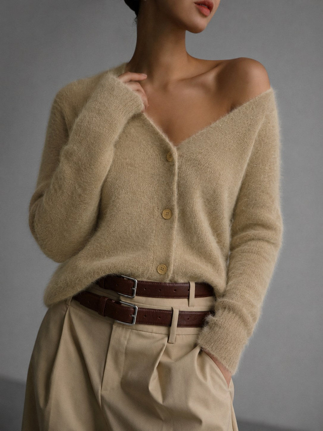 Lucile | Women's Oversized Button-Up Cardigan, Relaxed Knit Cardigan | Everlasting Boutique | Khaki