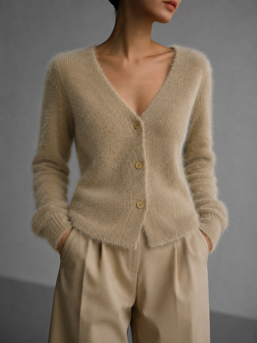 Lucile | Women's Oversized Button-Up Cardigan, Relaxed Knit Cardigan | Everlasting Boutique | Grey