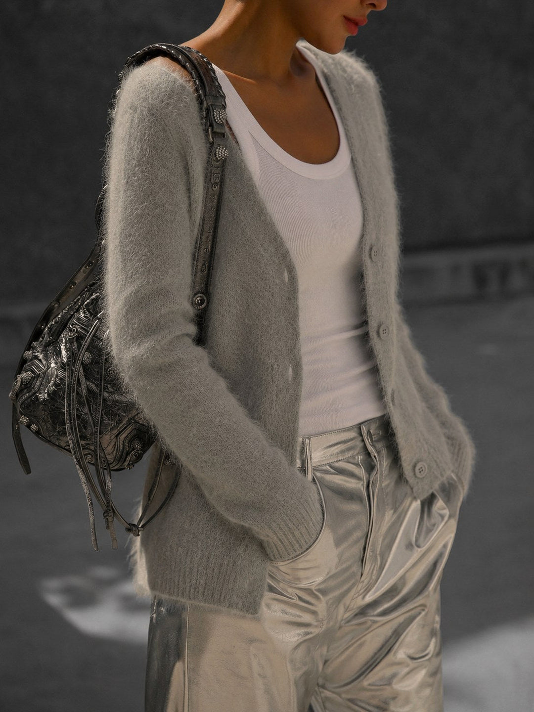 Lucile | Women's Oversized Button-Up Cardigan, Relaxed Knit Cardigan | Everlasting Boutique | White