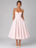 Lucy | Women's Corset Midi Dress with Full Skirt, Sweetheart Neckline Occasion Dress | Everlasting Boutique | Pink