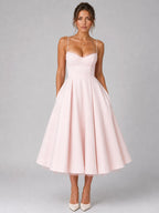 Lucy | Women's Corset Midi Dress with Full Skirt, Sweetheart Neckline Occasion Dress | Everlasting Boutique | Pink