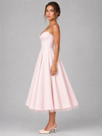 Lucy | Women's Corset Midi Dress with Full Skirt, Sweetheart Neckline Occasion Dress | Everlasting Boutique | Yellow