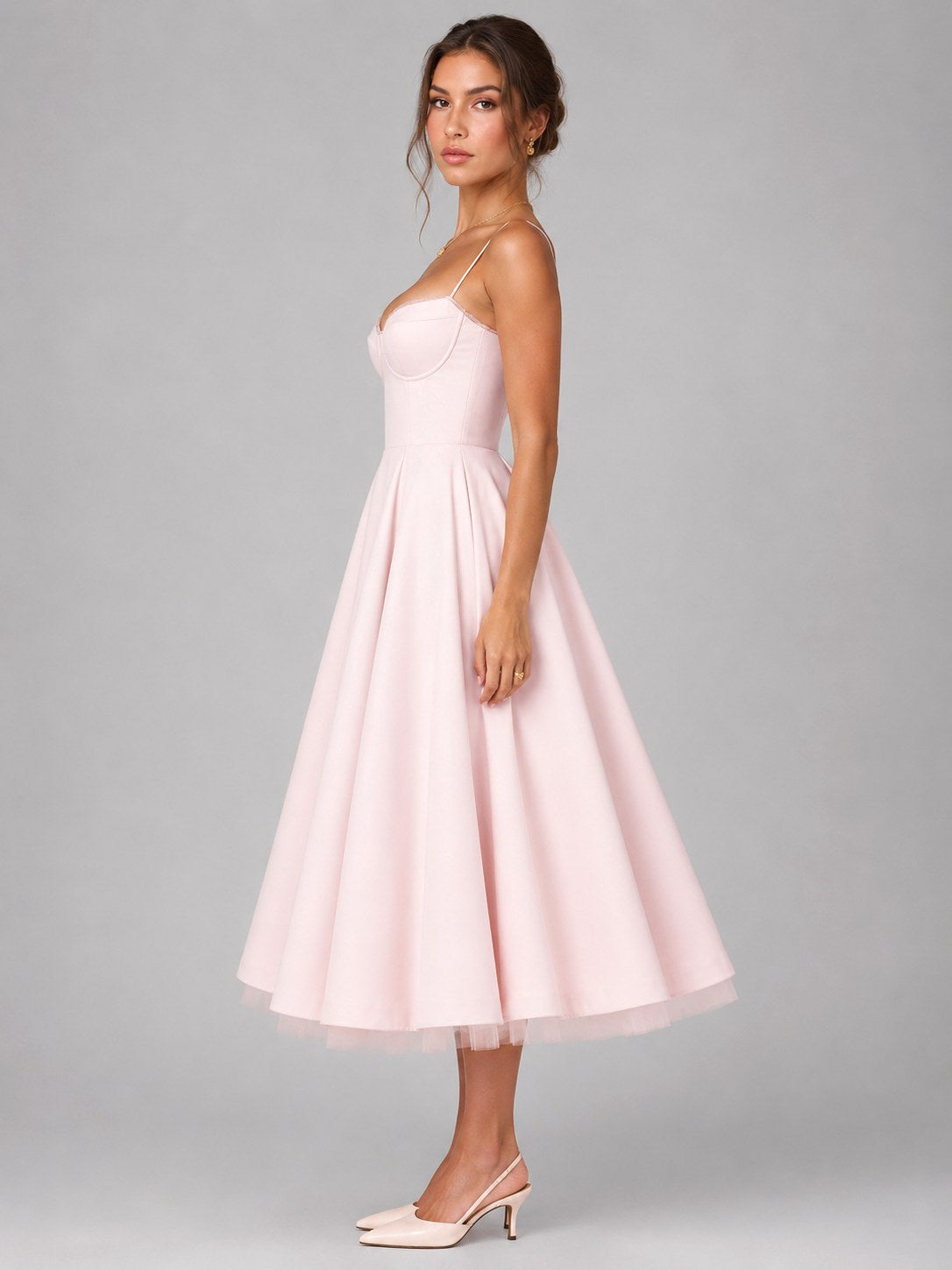 Lucy | Women's Corset Midi Dress with Full Skirt, Sweetheart Neckline Occasion Dress | Everlasting Boutique | Yellow