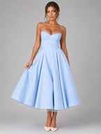 Lucy | Women's Corset Midi Dress with Full Skirt, Sweetheart Neckline Occasion Dress | Everlasting Boutique | White