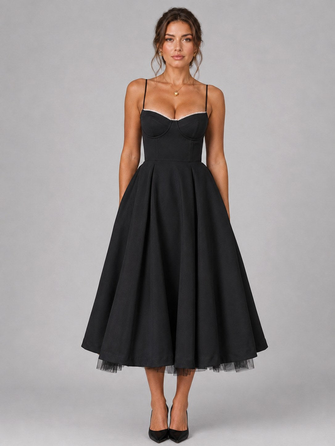 Lucy | Women's Corset Midi Dress with Full Skirt, Sweetheart Neckline Occasion Dress | Everlasting Boutique