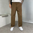 Ludwig | Men's Straight Leg Trousers with Front Pleats, Elegant Wide-Leg Trousers | Everlasting Boutique | Brown