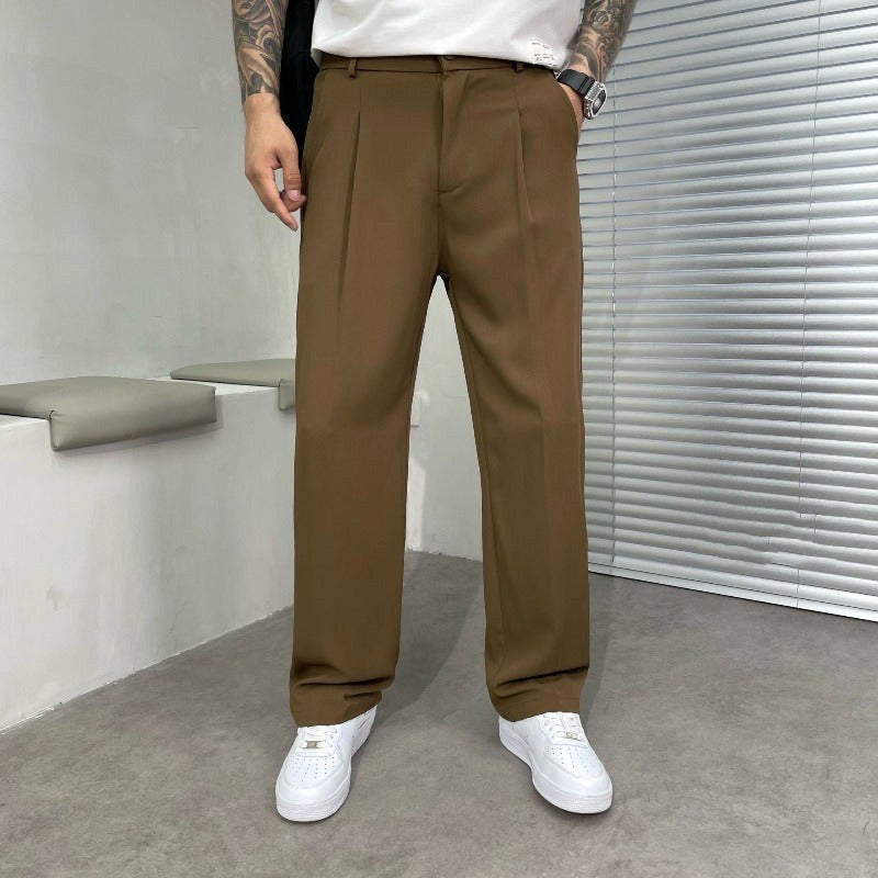Ludwig | Men's Straight Leg Trousers with Front Pleats, Elegant Wide-Leg Trousers | Everlasting Boutique | Brown
