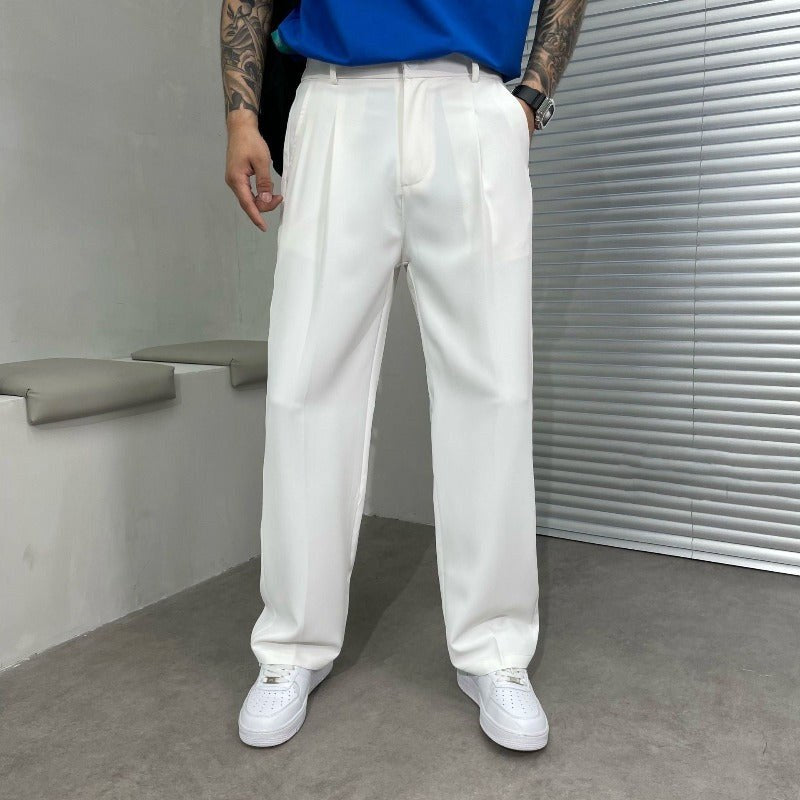 Ludwig | Men's Straight Leg Trousers with Front Pleats, Elegant Wide-Leg Trousers | Everlasting Boutique | Black