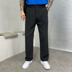 Ludwig | Men's Straight Leg Trousers with Front Pleats, Elegant Wide-Leg Trousers | Everlasting Boutique | Brown