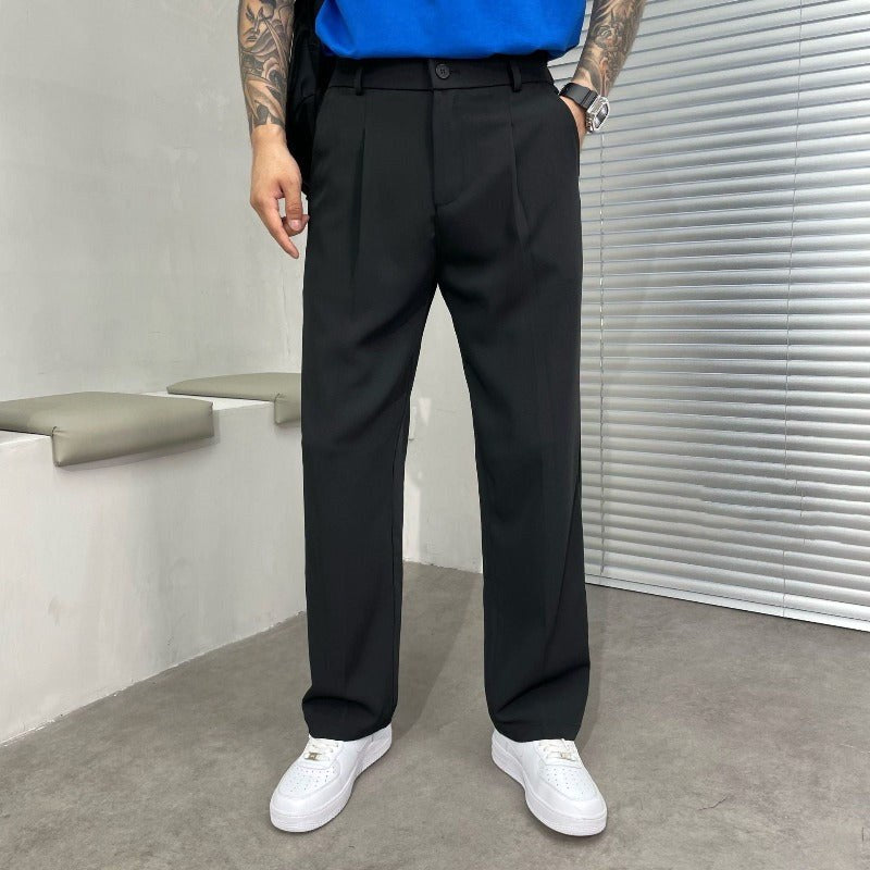 Ludwig | Men's Straight Leg Trousers with Front Pleats, Elegant Wide-Leg Trousers | Everlasting Boutique | Brown