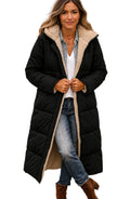Luisa | Women's Long Hooded Padded Coat, Sherpa-Lined Winter Coat | Everlasting Boutique | Black