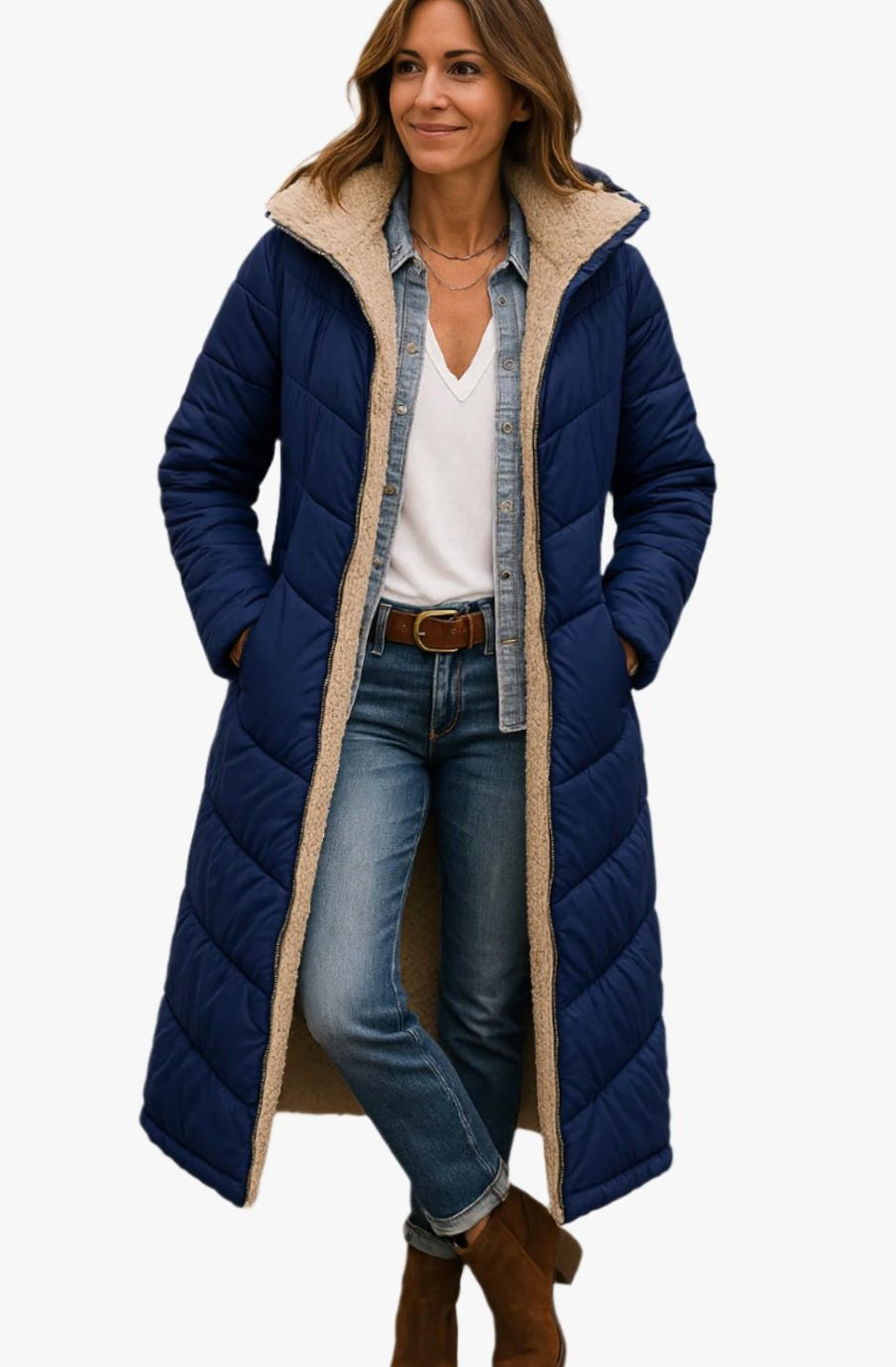Luisa | Women's Long Hooded Padded Coat, Sherpa-Lined Winter Coat | Everlasting Boutique | Black
