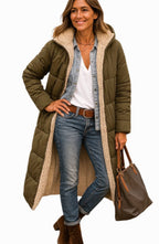 Luisa | Women's Long Hooded Padded Coat, Sherpa-Lined Winter Coat | Everlasting Boutique | Black