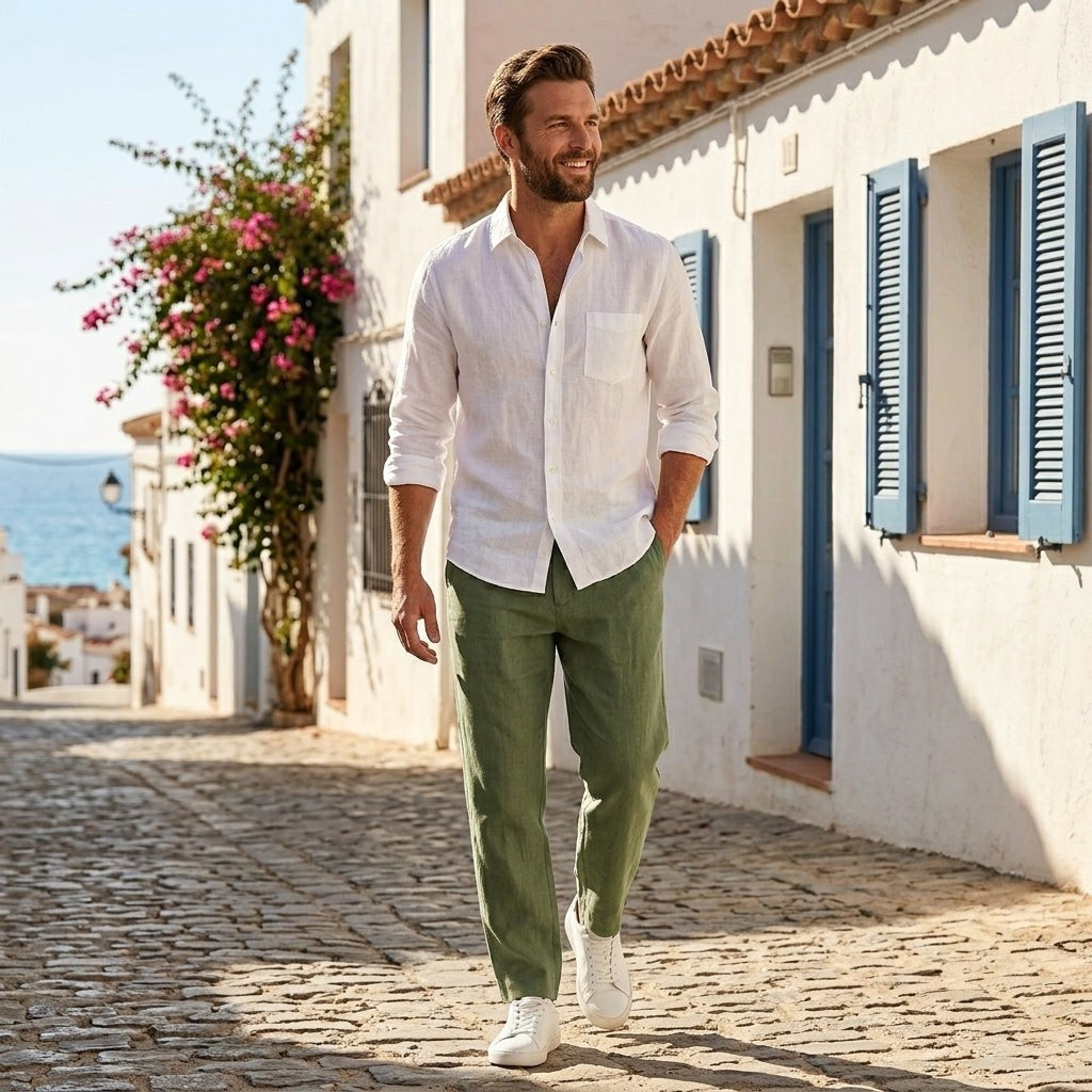 Lucas | Men's Linen Trousers, Loose Fit with Drawstring, Summer Trousers | Everlasting Boutique