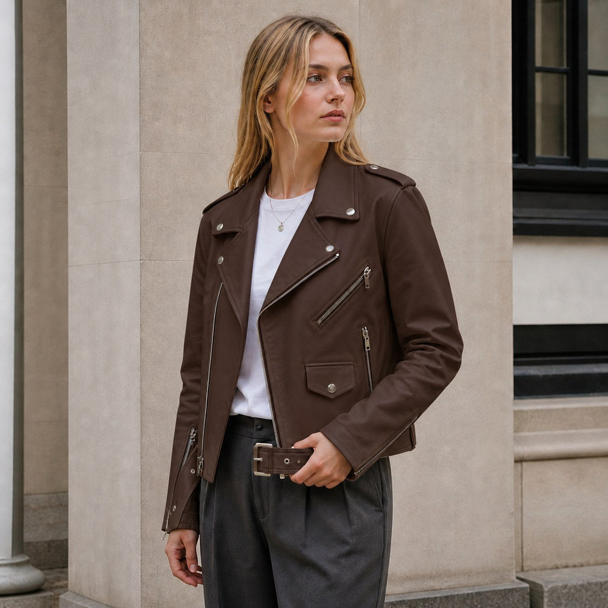 Mabel | Women's Vintage Leather Jacket, Fitted Zip Jacket | Everlasting Boutique