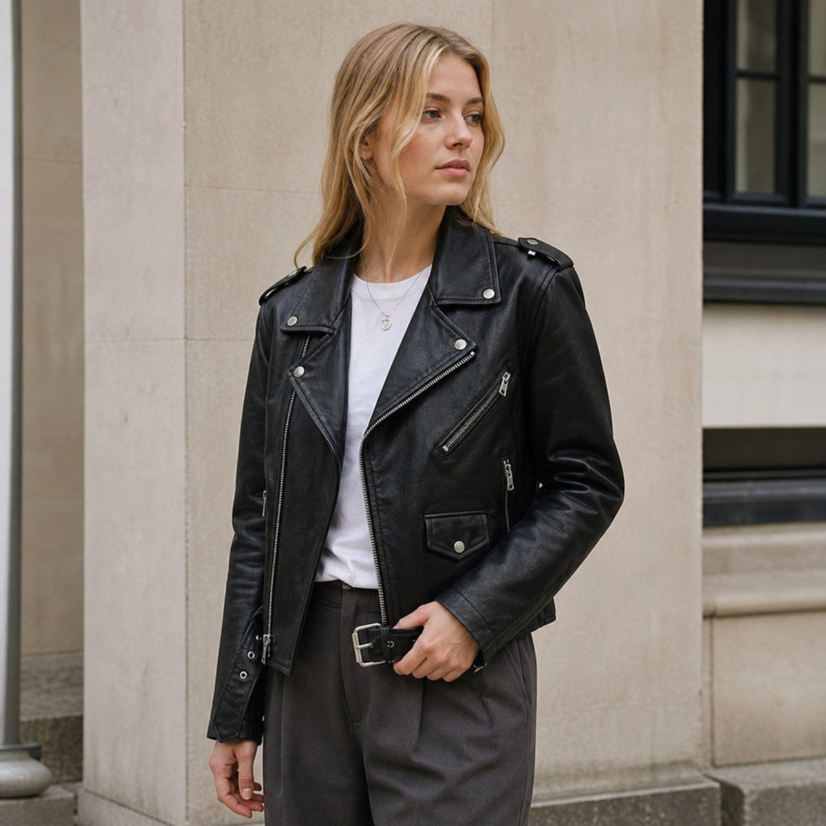Mabel | Women's Vintage Leather Jacket, Fitted Zip Jacket | Everlasting Boutique