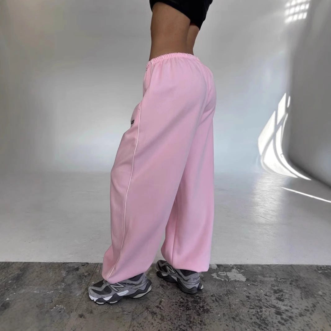 Maelle | Women's Baggy-Fit Sweatpants with Side Stripe, Wide-Leg Lounge Trousers | Everlasting Boutique | Black