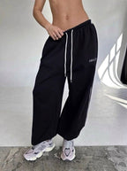 Maelle | Women's Baggy-Fit Sweatpants with Side Stripe, Wide-Leg Lounge Trousers | Everlasting Boutique | Brown